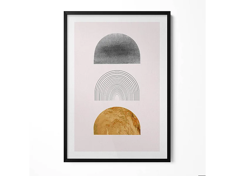 Decoratief schilderij met zwarte lijst, Boheemse vormen met goud 70 x 100 cm – Perfect voor de woon- of slaapkamer