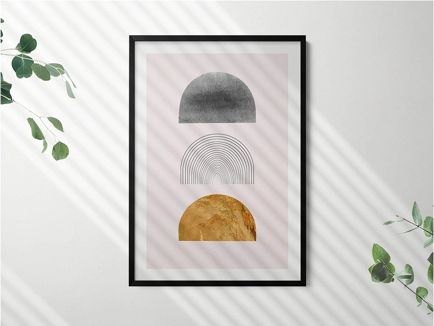 Dekoratives Gemälde mit schwarzem Rahmen, böhmische Formen mit Gold 70 x 100 cm – Perfekt für das Wohn- oder Schlafzimmer