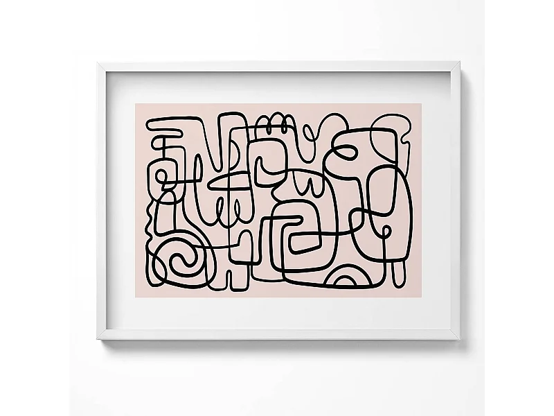 Dekoratives Gemälde mit weißem Rahmen, abstrakte Kunstformen 80 x 60 cm – perfekt für das Wohn- oder Schlafzimmer