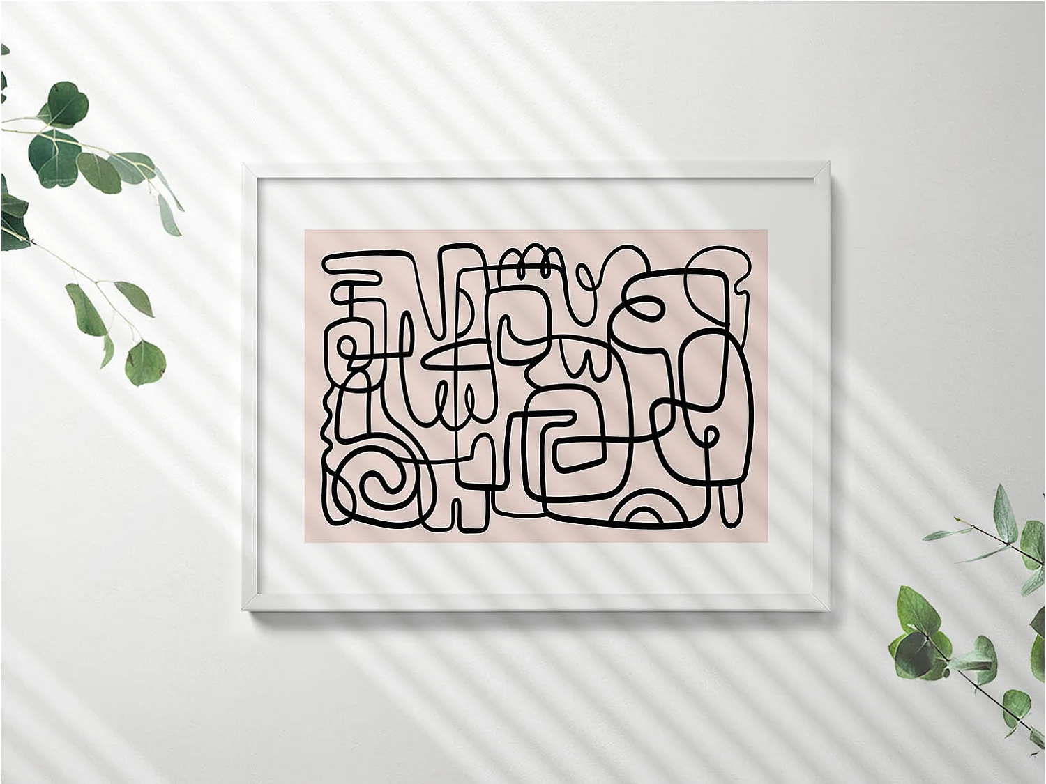 Tableau décoratif avec cadre blanc, Formes abstraites d'art 80 x 60 cm– Parfait pour le salon ou la chambre