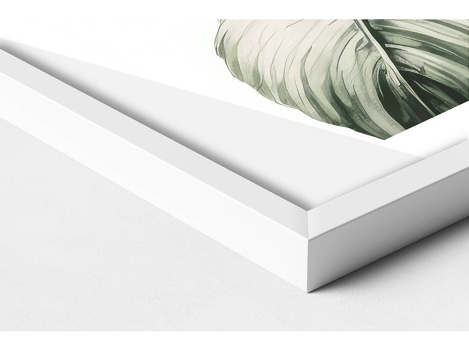 Dekoratives Gemälde mit weißem Rahmen, bemalte Monstera-Blätter 40 x 60 cm – perfekt für das Wohn- oder Schlafzimmer