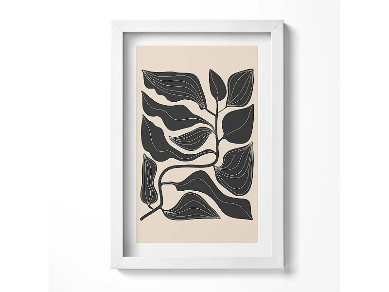 Tableau décoratif avec cadre blanc, Plantes minimalistes 20 x 30 cm – Parfait pour le salon ou la chambre