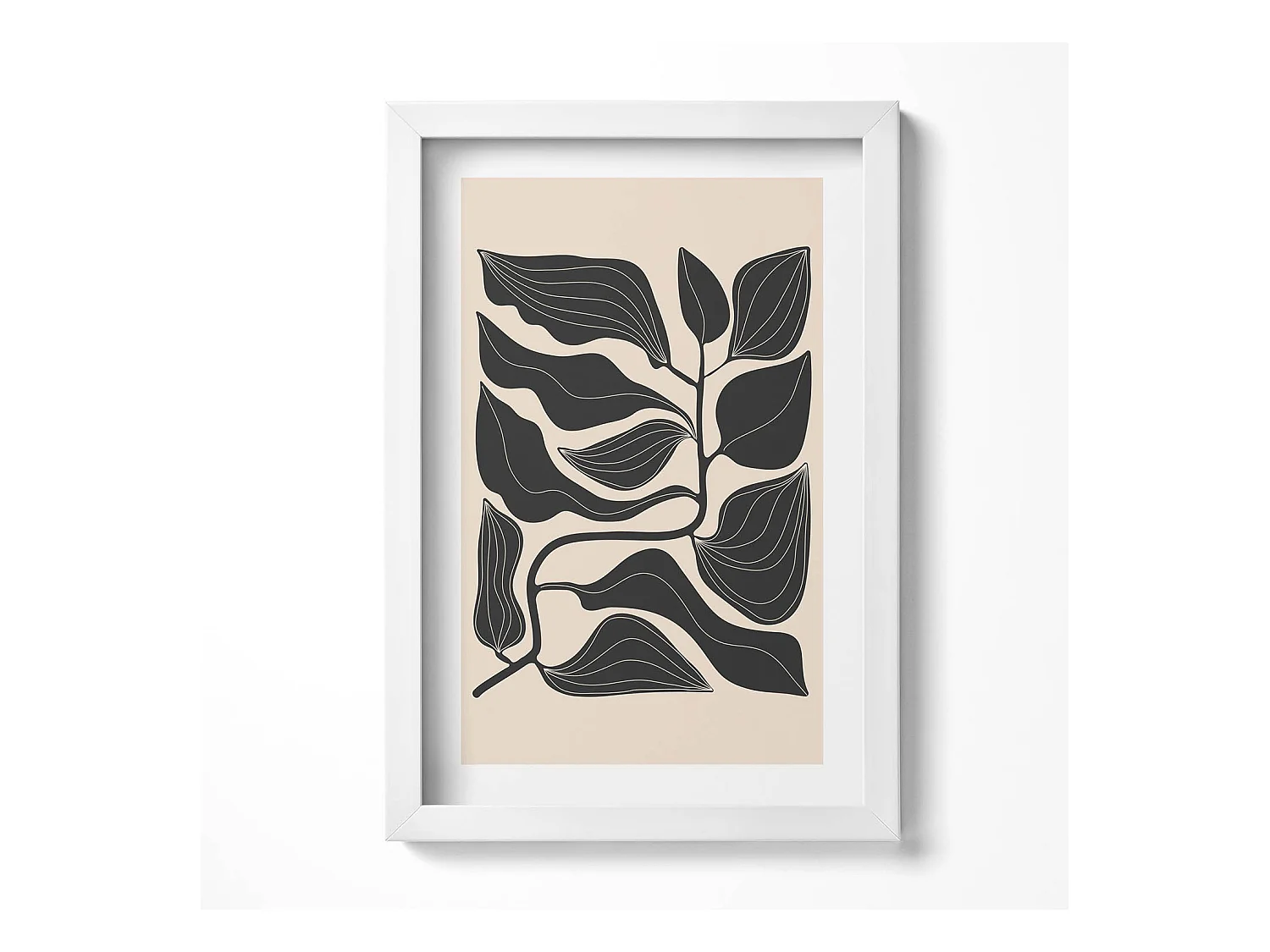 Tableau décoratif avec cadre blanc, Plantes minimalistes 20 x 30 cm – Parfait pour le salon ou la chambre