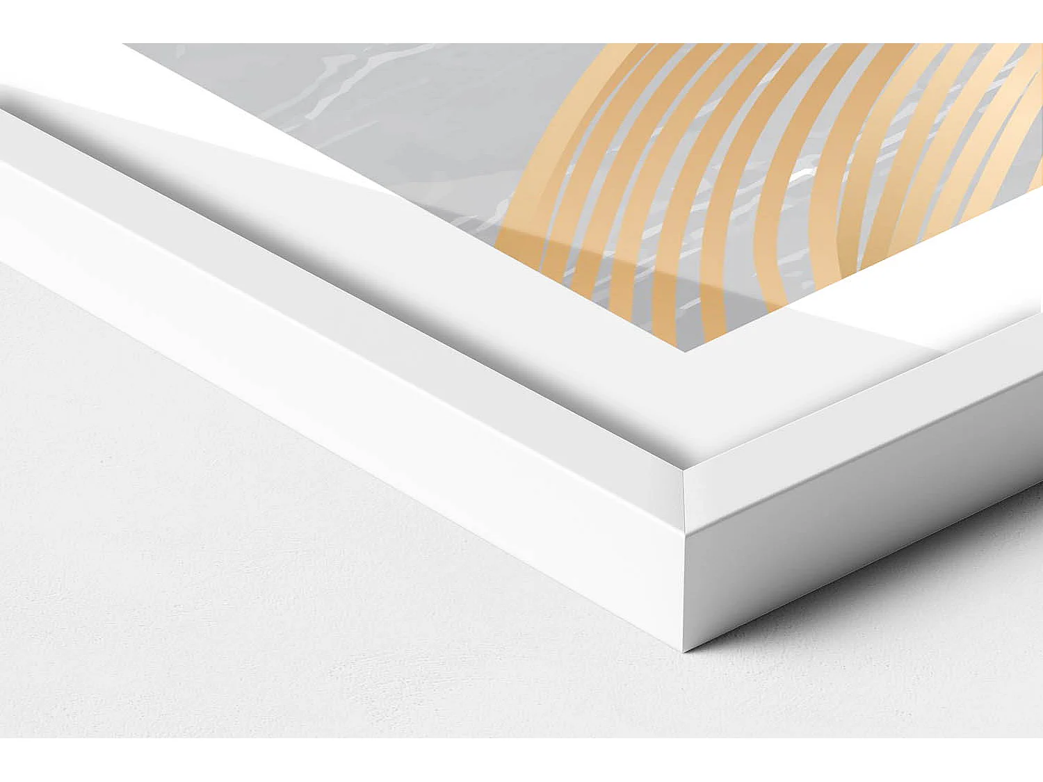 Dekoratives Gemälde mit weißem Rahmen, abstrakte Illustration des Mondes mit Gold 80 x 60 cm – perfekt für das Wohn- oder Schlafzimmer