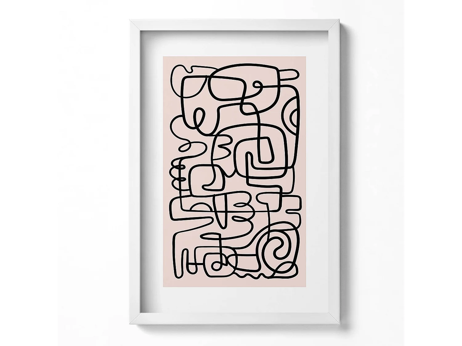 Decoratief schilderij met witte lijst, abstracte kunstvormen 40 x 60 cm – perfect voor de woon- of slaapkamer