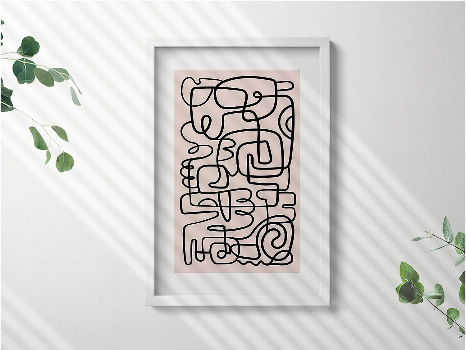 Tableau décoratif avec cadre blanc, Formes abstraites d'art 40 x 60 cm– Parfait pour le salon ou la chambre