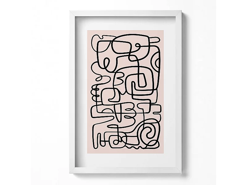 Dekoratives Gemälde mit weißem Rahmen, abstrakte Kunstformen 40 x 60 cm – perfekt für das Wohn- oder Schlafzimmer