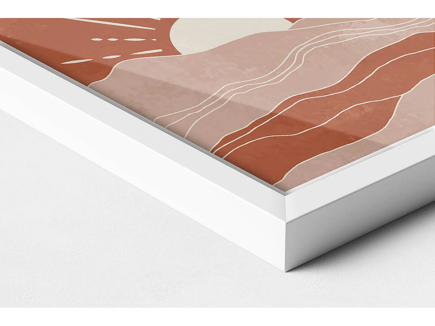 Tableau décoratif avec cadre blanc, Illustration du soleil levant 20 x 30 cm – Parfait pour le salon ou la chambre