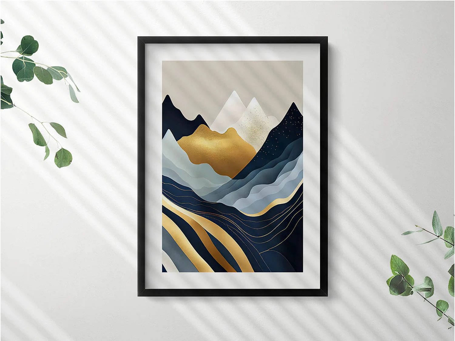 Dekoratives Gemälde mit schwarzem Rahmen, Abstrakte Berge 50 x 70 cm – Perfekt für das Wohn- oder Schlafzimmer