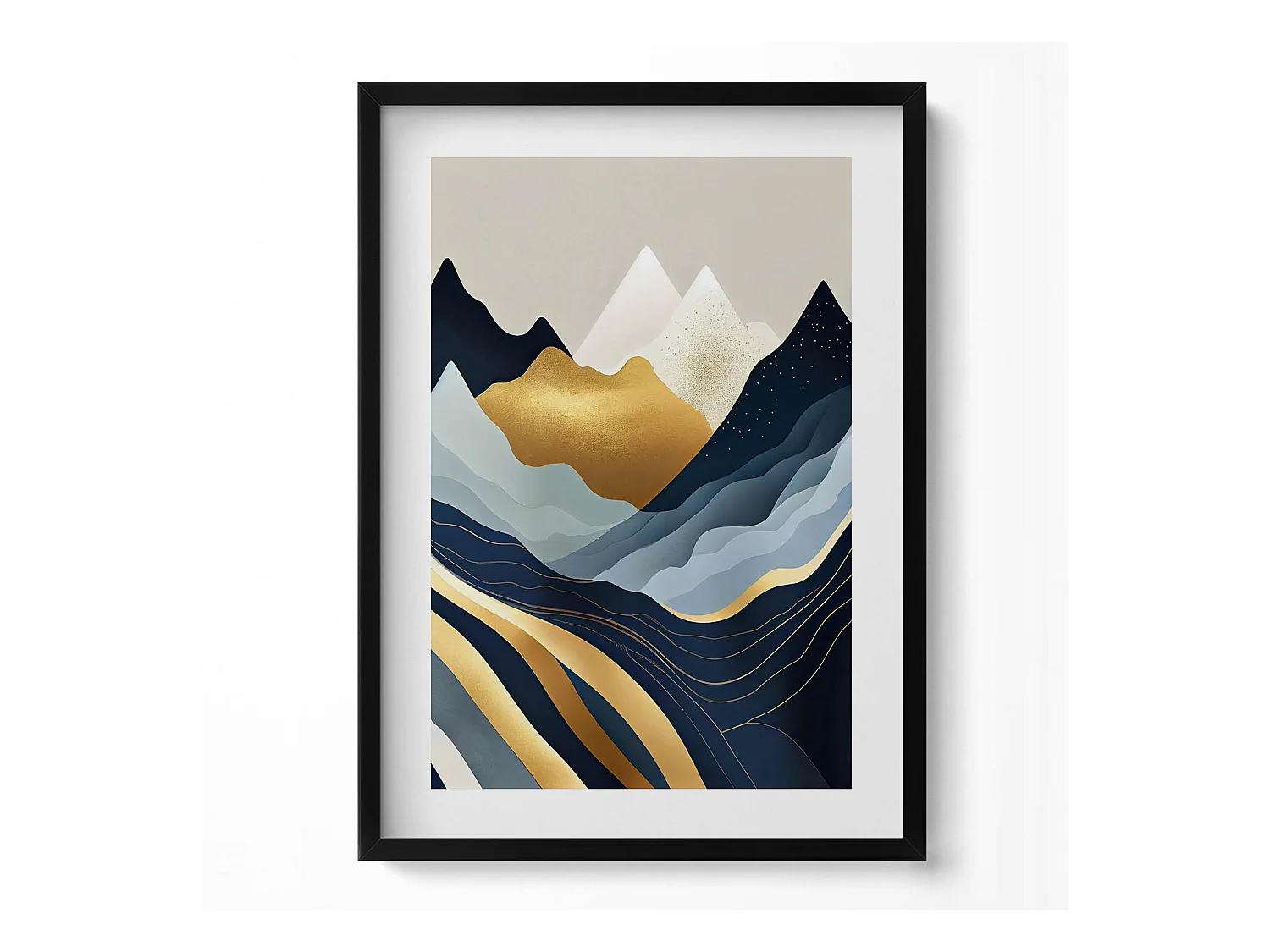 Tableau décoratif avec cadre noir, Montagnes abstraites 50 x 70 cm– Parfait pour le salon ou la chambre