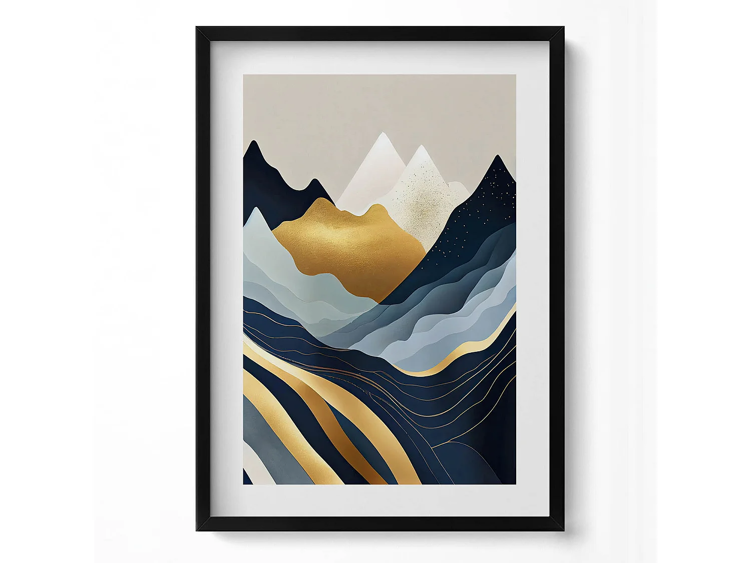 Tableau décoratif avec cadre noir, Montagnes abstraites 50 x 70 cm– Parfait pour le salon ou la chambre