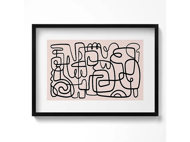 Decoratief schilderij met zwarte lijst, abstracte kunstvormen 70 x 50 cm – perfect voor de woon- of slaapkamer