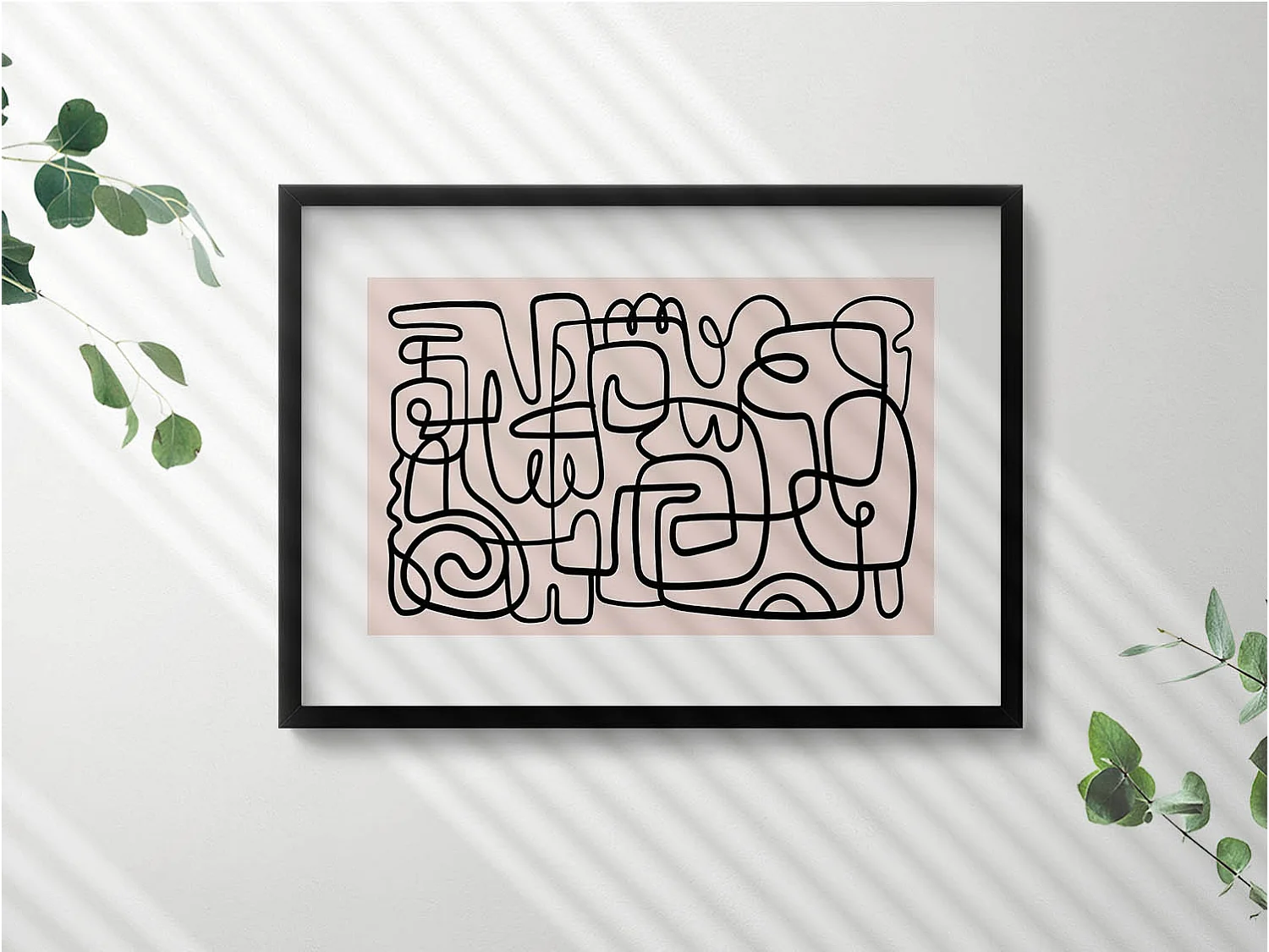 Dekoratives Gemälde mit schwarzem Rahmen, abstrakte Kunstformen 70 x 50 cm – perfekt für das Wohn- oder Schlafzimmer