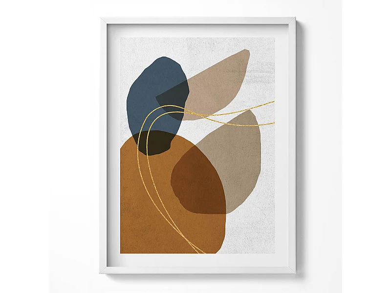 Decoratief schilderij met witte lijst, abstracte bohemien compositie 60 x 80 cm – Perfect voor de woon- of slaapkamer