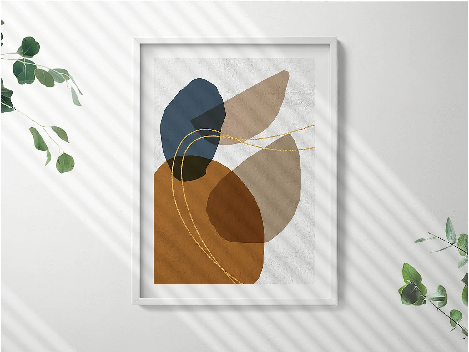 Dekoratives Gemälde mit weißem Rahmen, abstrakte böhmische Komposition 60 x 80 cm – perfekt für das Wohn- oder Schlafzimmer