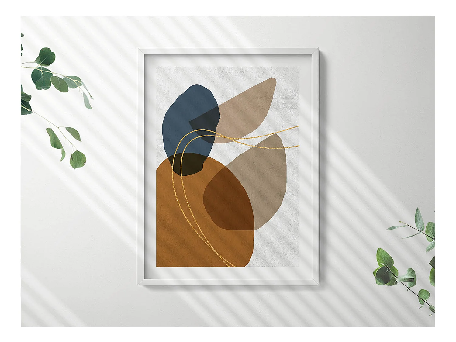 Tableau décoratif avec cadre blanc, Composition bohème abstraite 60 x 80 cm– Parfait pour le salon ou la chambre