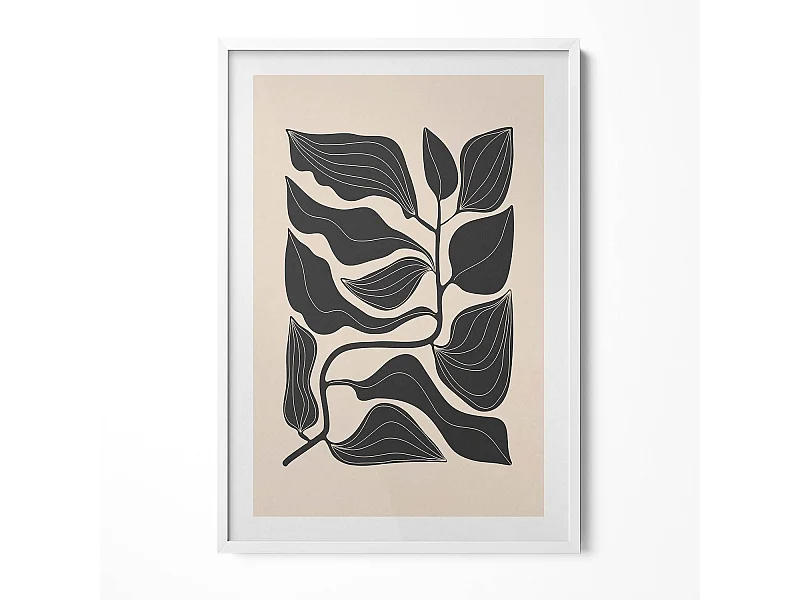 Tableau décoratif avec cadre blanc, Plantes minimalistes 70 x 100 cm– Parfait pour le salon ou la chambre