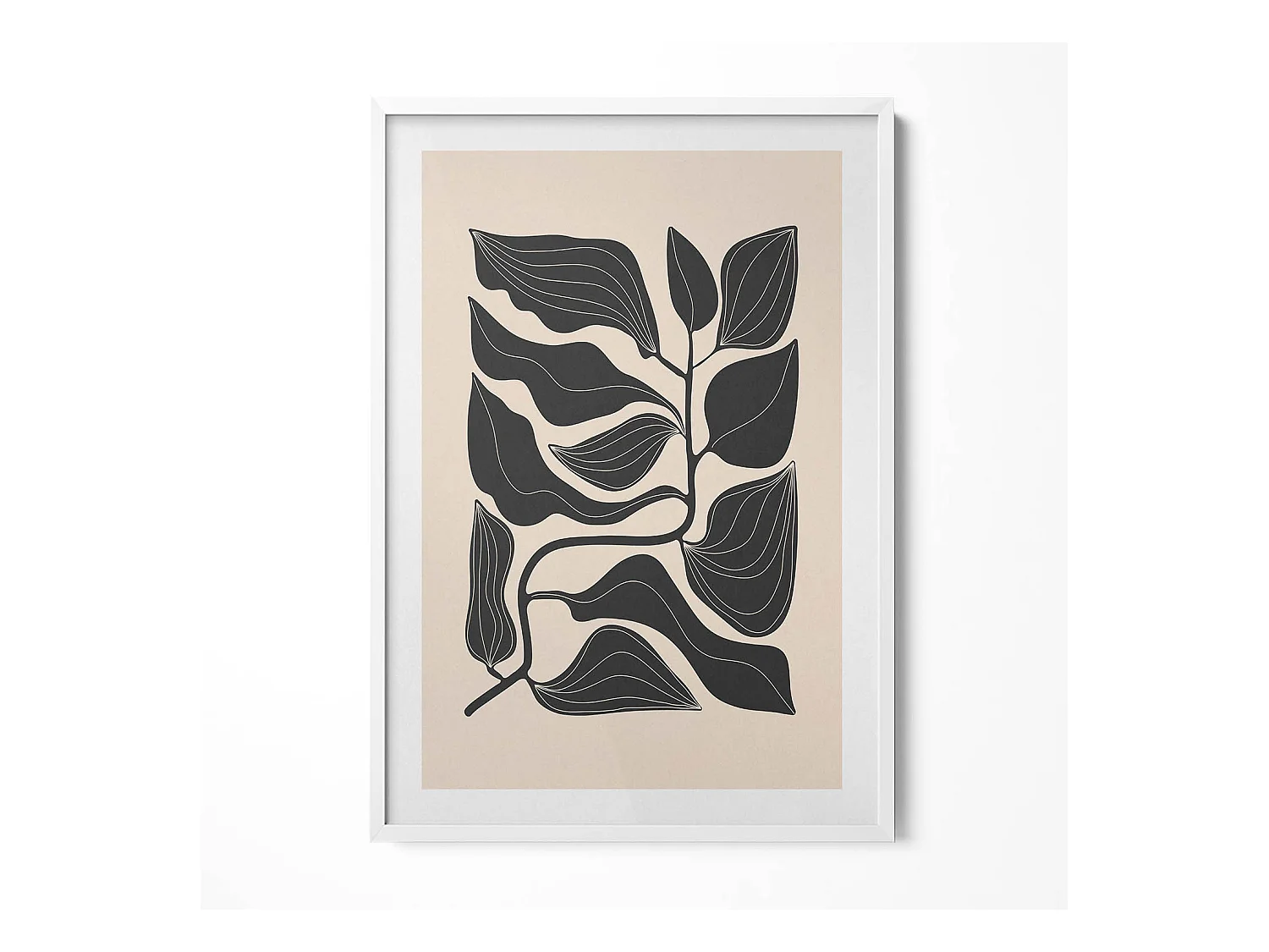 Tableau décoratif avec cadre blanc, Plantes minimalistes 70 x 100 cm– Parfait pour le salon ou la chambre