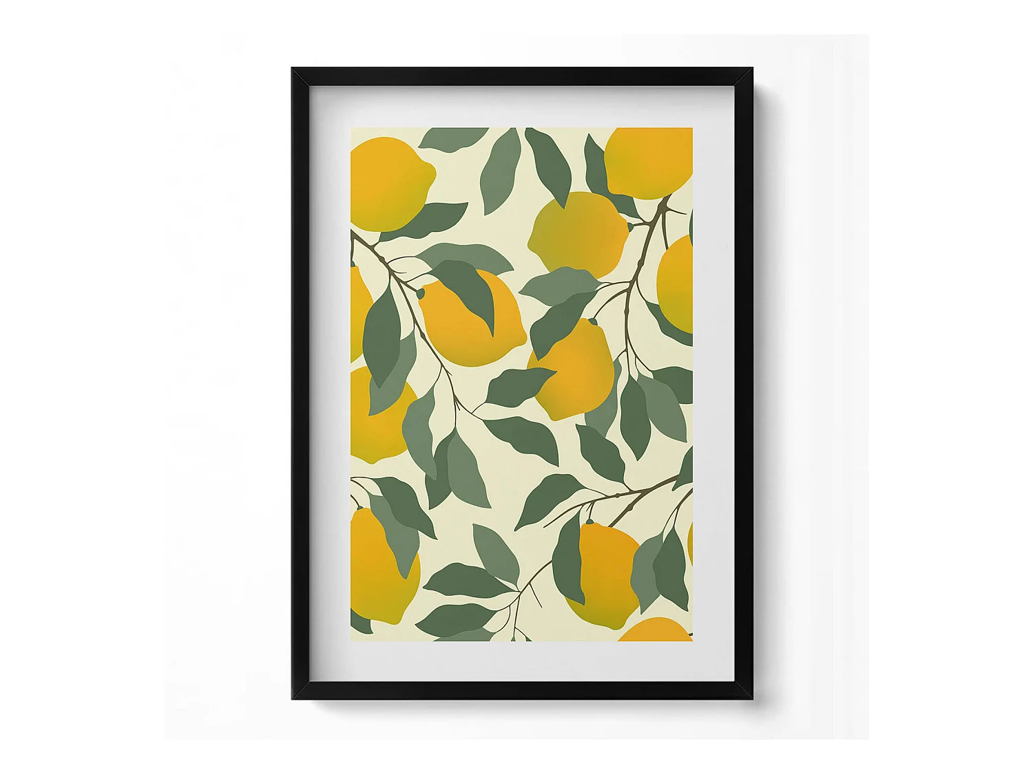 Tableau décoratif avec cadre noir, Illustration de citrons 50 x 70 cm– Parfait pour le salon ou la chambre