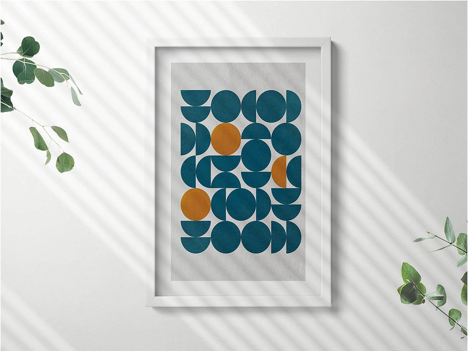 Dekoratives Gemälde mit weißem Rahmen, geometrische Komposition 40 x 60 cm – perfekt für das Wohn- oder Schlafzimmer