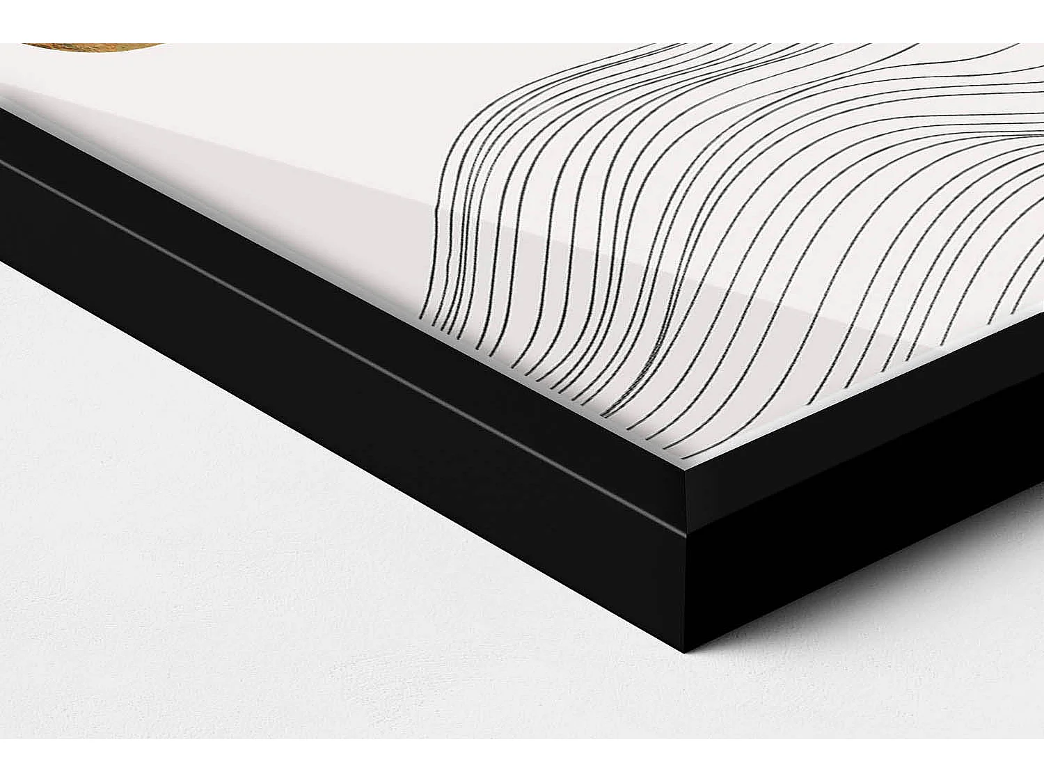 Decoratief schilderij met zwarte lijst, minimalistische abstractie met gouden details 20 x 30 cm - Perfect voor de woon- of slaapkamer