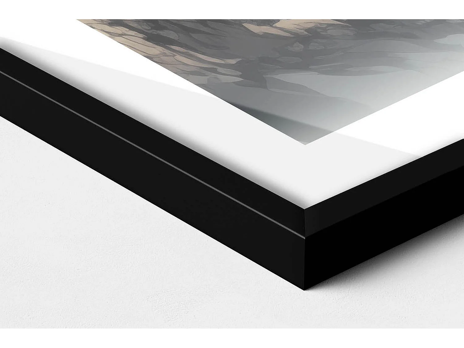 Tableau décoratif avec cadre noir, Paysage forestier de montagne 100 x 70 cm– Parfait pour le salon ou la chambre