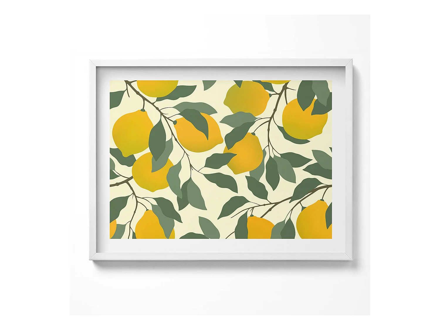 Tableau décoratif avec cadre blanc, Illustration de citrons 80 x 60 cm– Parfait pour le salon ou la chambre