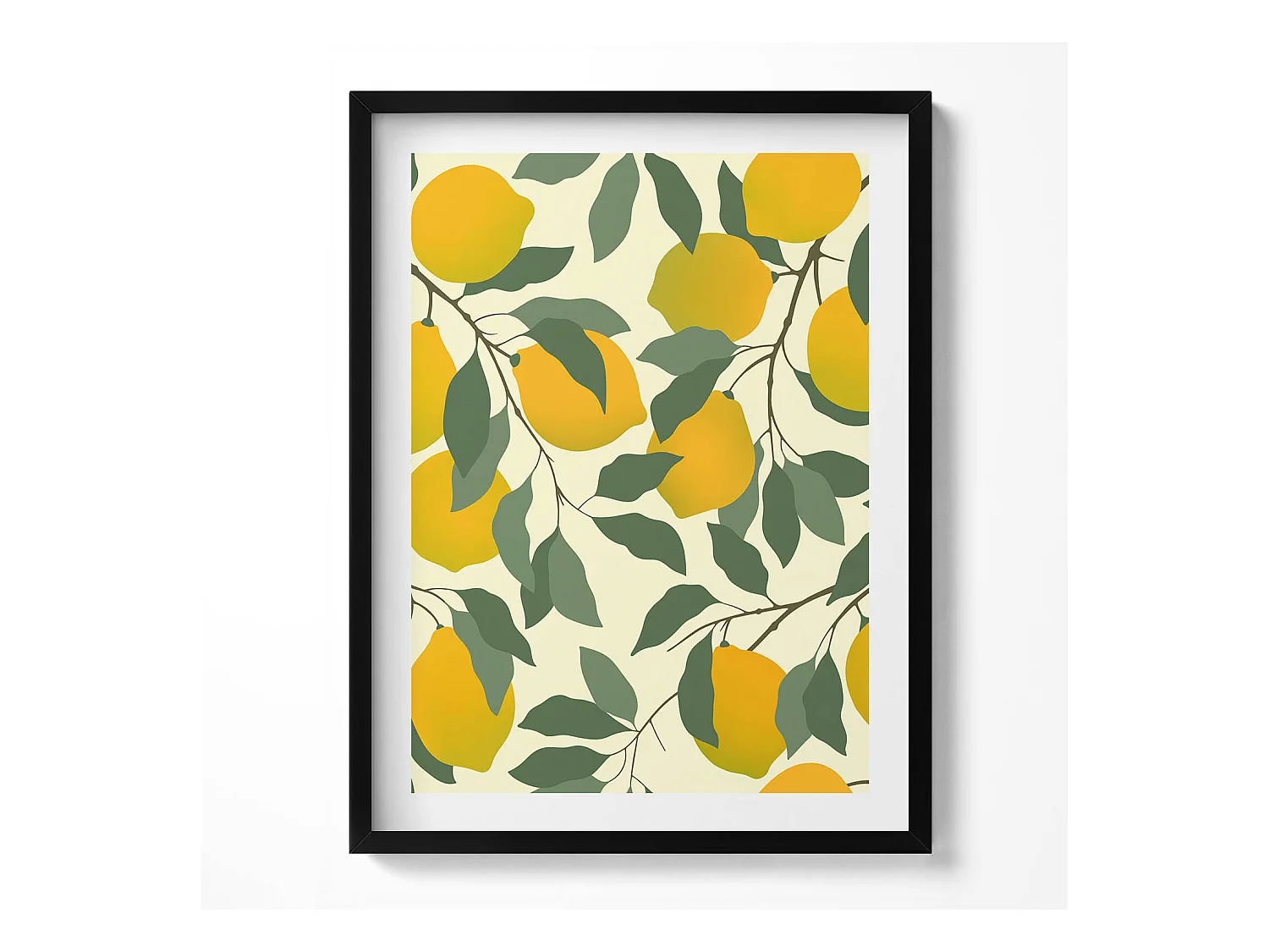 Tableau décoratif avec cadre noir, Illustration de citrons 60 x 80 cm– Parfait pour le salon ou la chambre