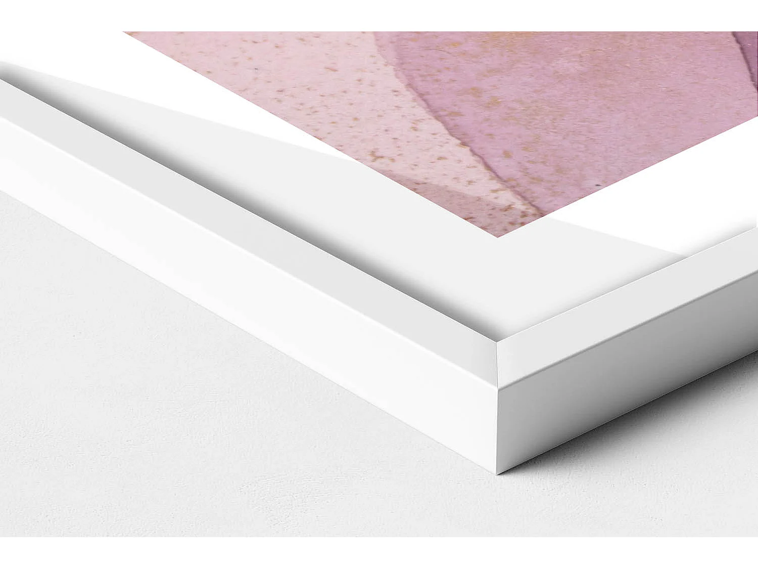 Tableau décoratif avec cadre blanc, Abstraction rose avec de l'or 100 x 70 cm– Parfait pour le salon ou la chambre