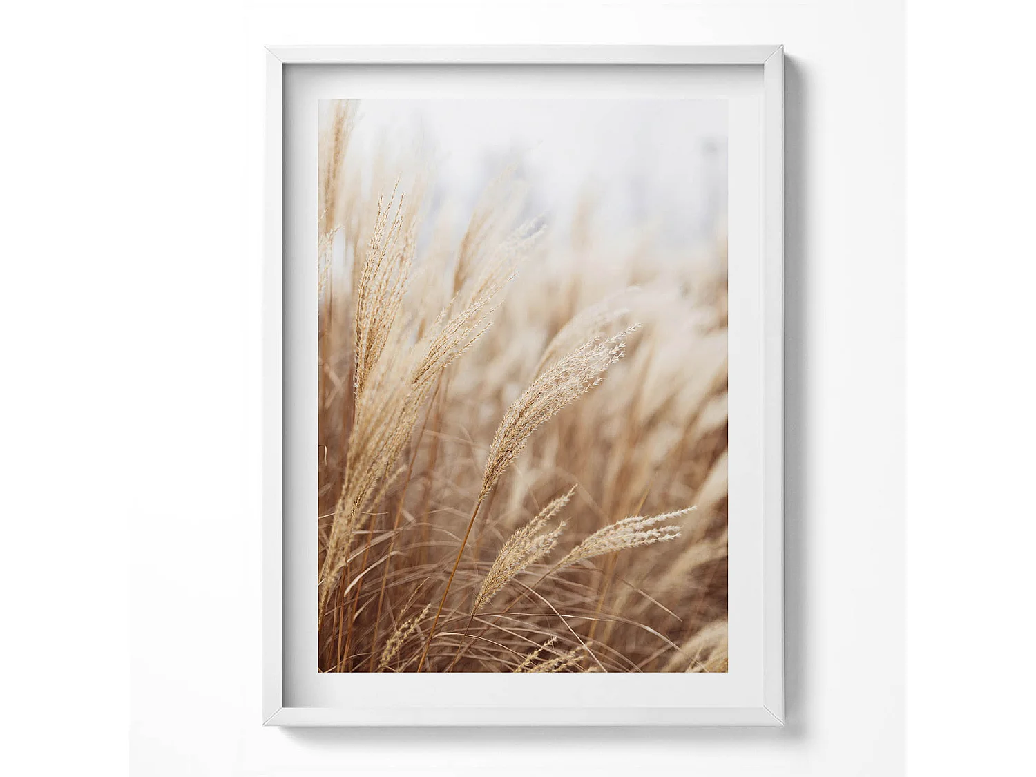 Dekoratives Gemälde mit weißem Rahmen, Böhmisches Gras, Getreide, Natur, 60 x 80 cm – perfekt für das Wohnzimmer oder Schlafzimmer