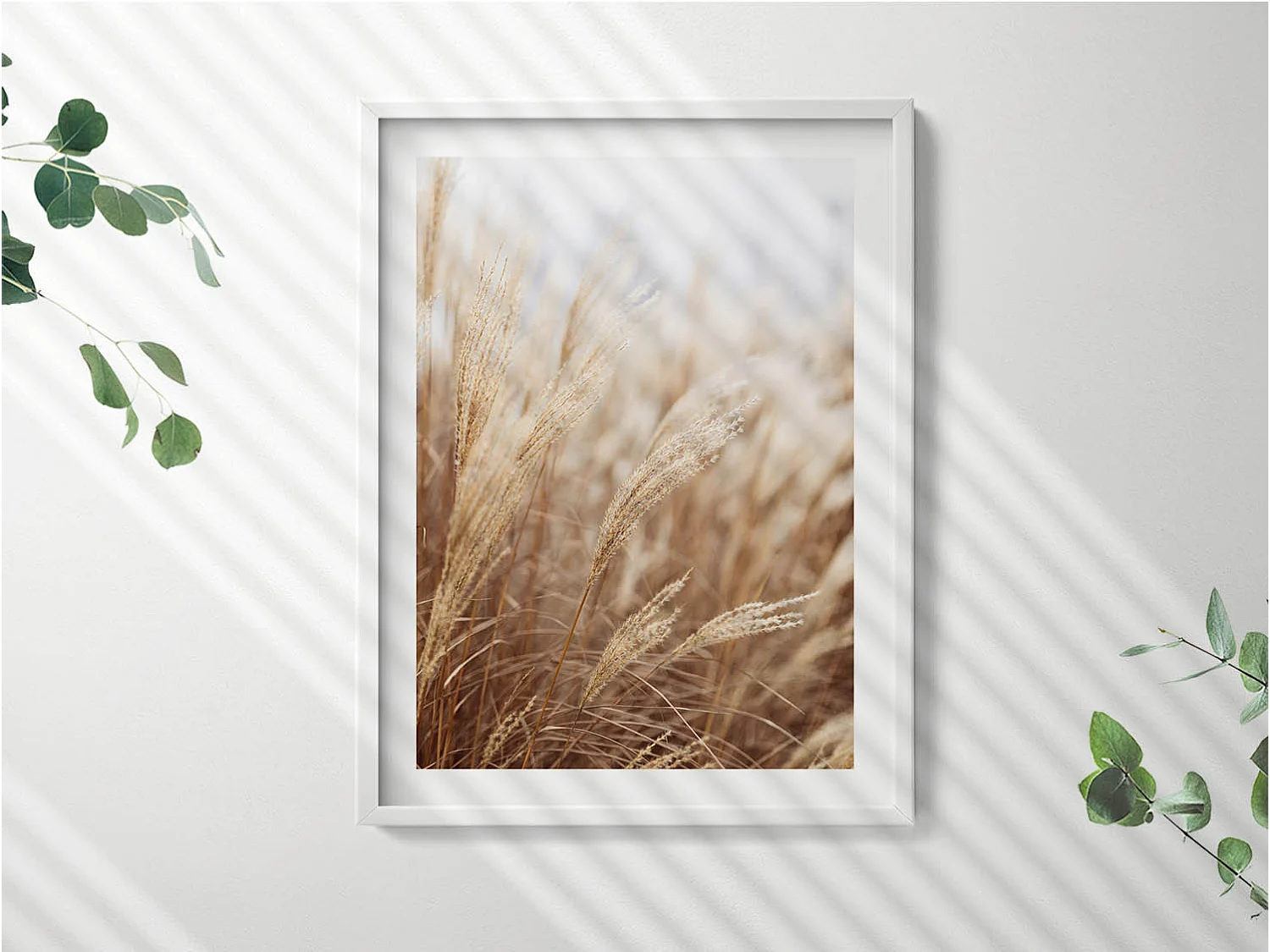 Dekoratives Gemälde mit weißem Rahmen, Böhmisches Gras, Getreide, Natur, 60 x 80 cm – perfekt für das Wohnzimmer oder Schlafzimmer