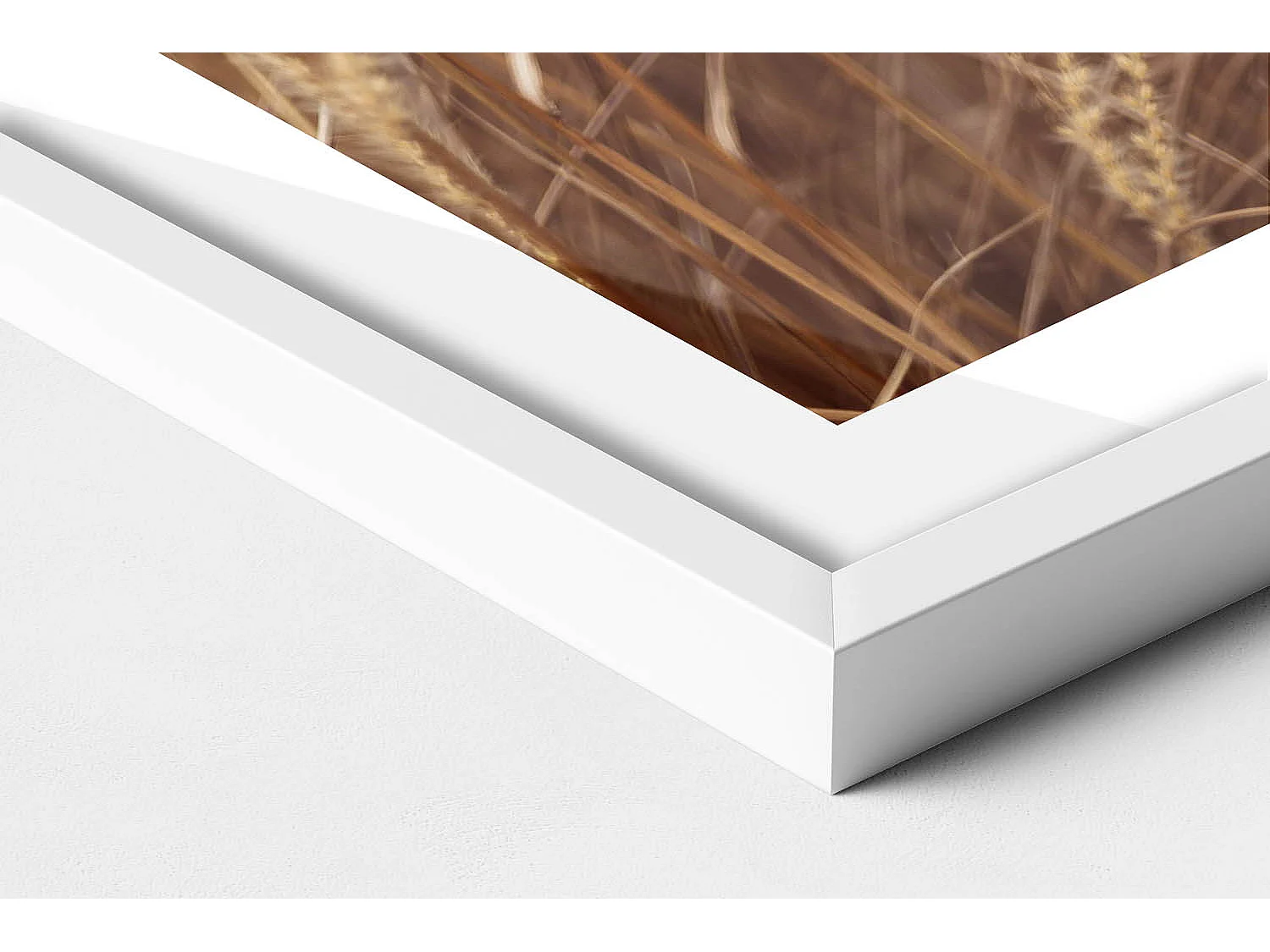 Tableau décoratif avec cadre blanc, Céréales d'herbe de bohème nature 60 x 80 cm– Parfait pour le salon ou la chambre