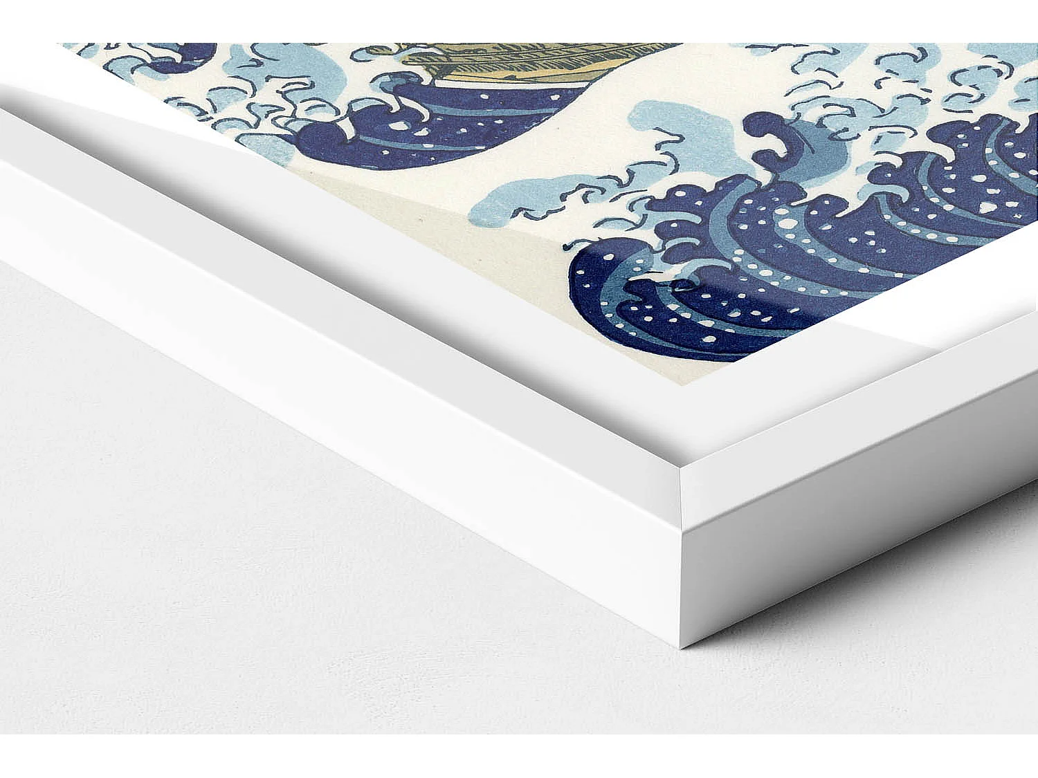 Tableau décoratif avec cadre blanc, Grosse vague à Kanagawa 60 x 40 cm– Parfait pour le salon ou la chambre