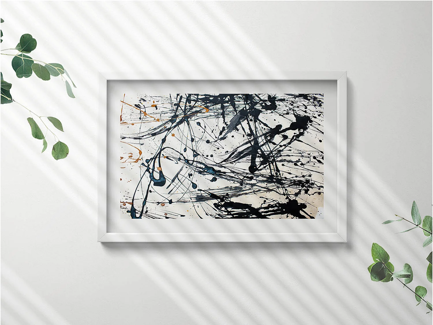 Decoratief schilderij met witte lijst, abstracte creatieve kunst 60 x 40 cm – perfect voor de woon- of slaapkamer