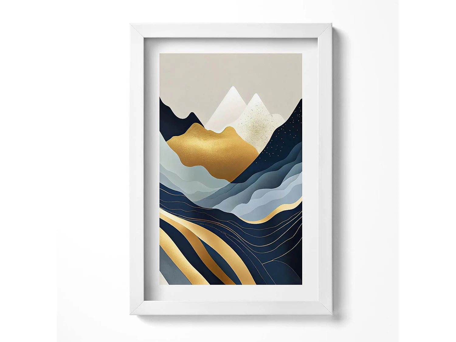 Dekoratives Gemälde mit weißem Rahmen, Abstrakte Berge 20 x 30 cm – Perfekt für das Wohn- oder Schlafzimmer