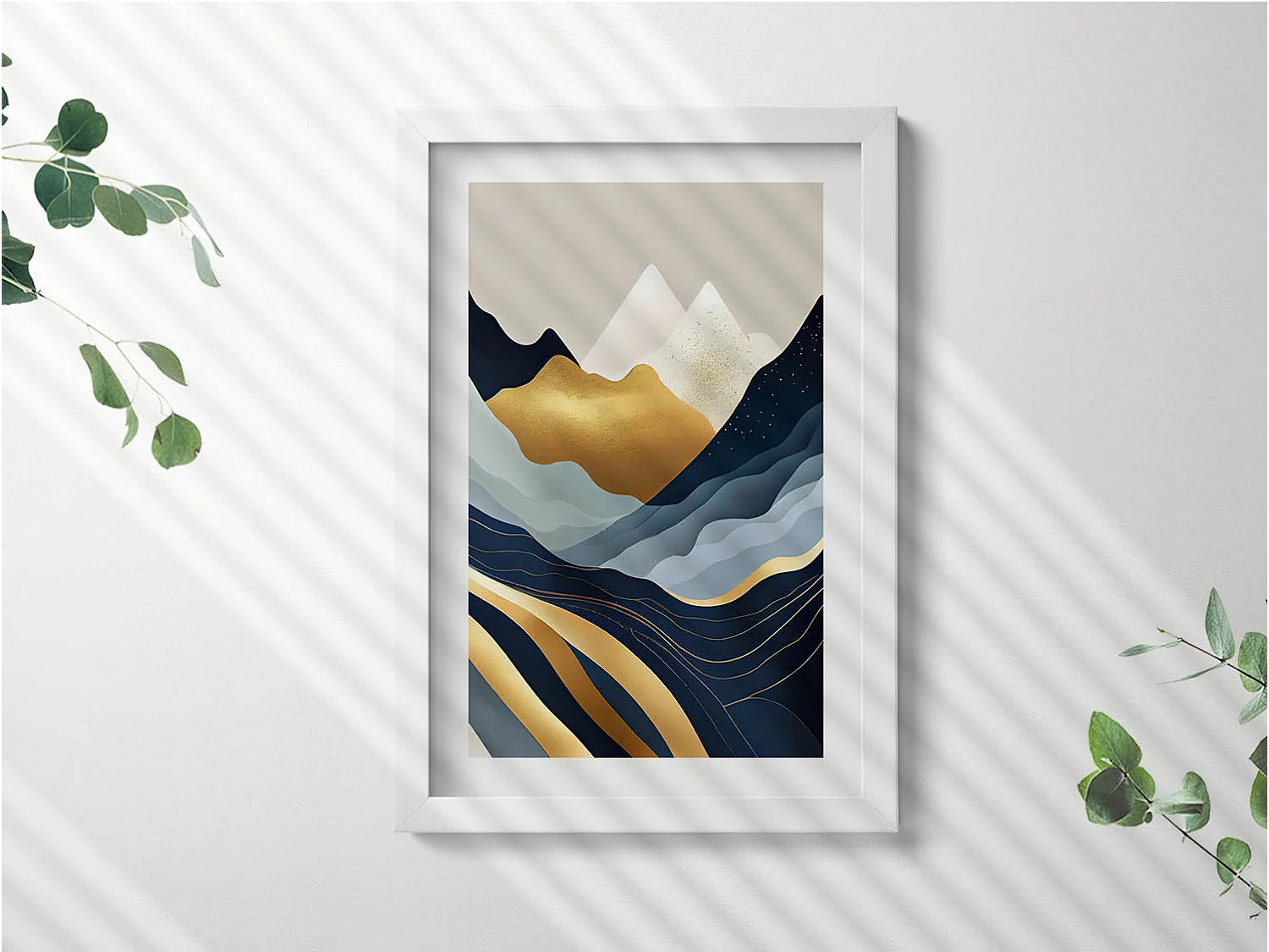 Dekoratives Gemälde mit weißem Rahmen, Abstrakte Berge 20 x 30 cm – Perfekt für das Wohn- oder Schlafzimmer