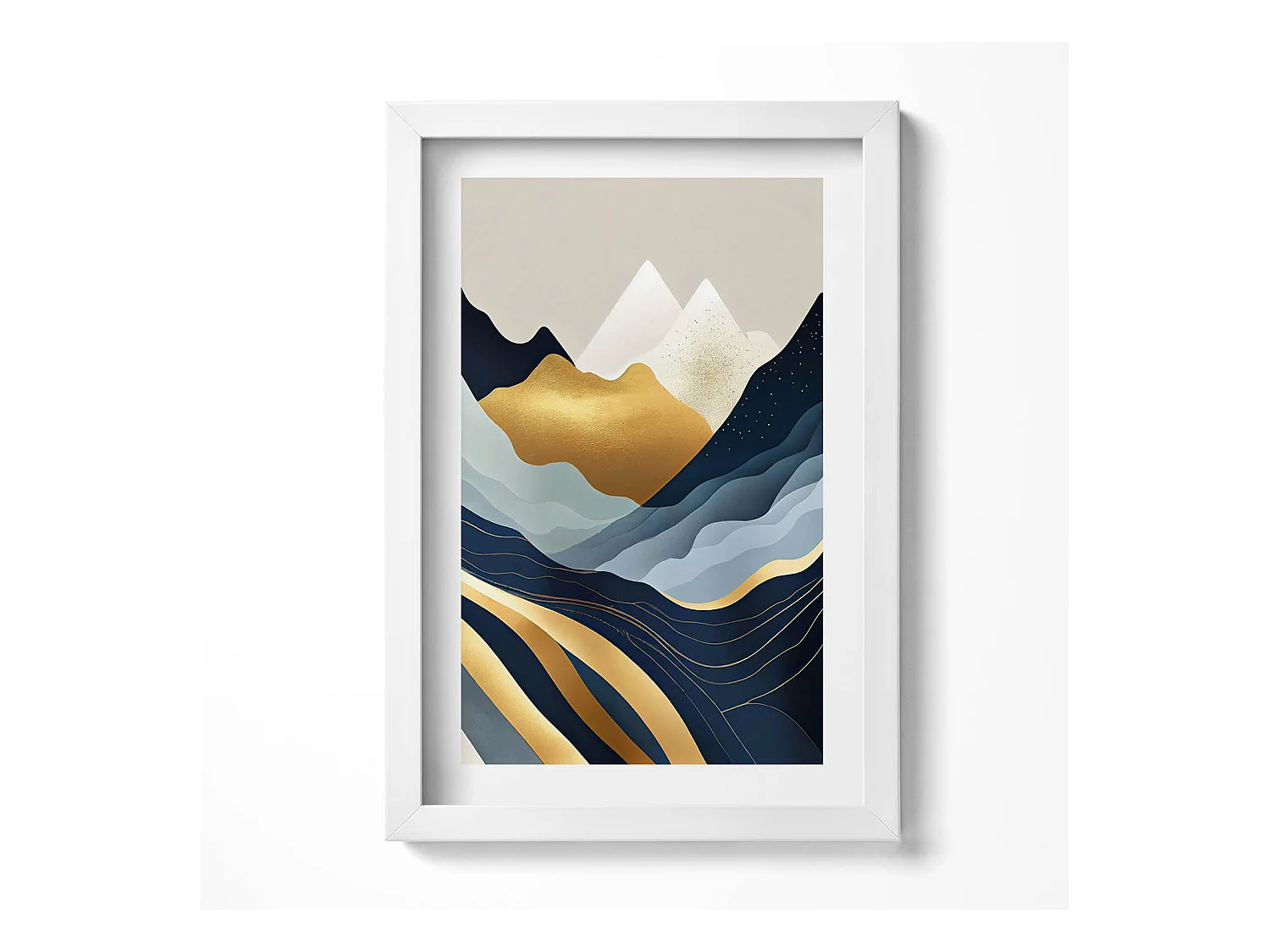 Tableau décoratif avec cadre blanc, Montagnes abstraites 20 x 30 cm – Parfait pour le salon ou la chambre