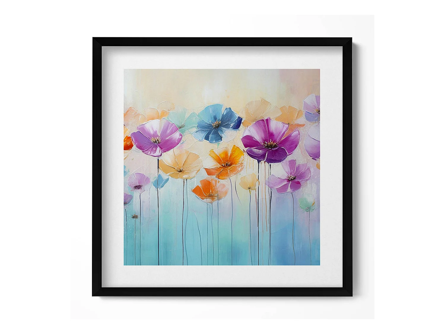 Tableau décoratif avec cadre noir, Montagne dans une nuit étoilée 50 x 50 cm – Parfait pour le salon ou la chambre