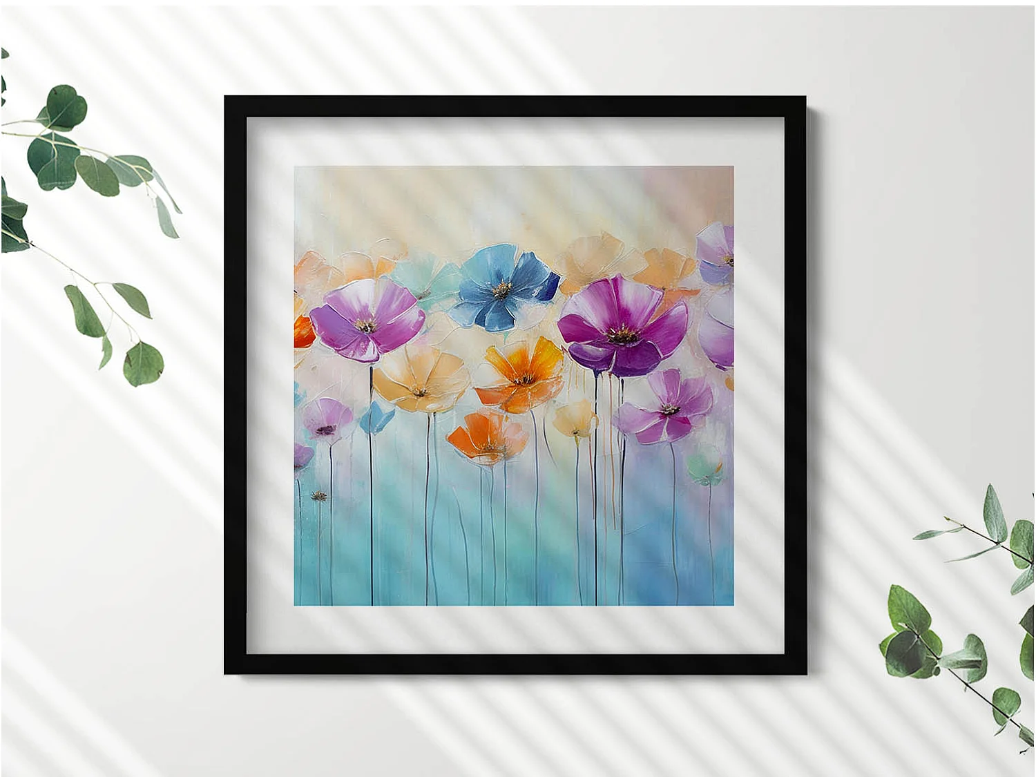 Quadro decorativo con cornice nera, Montagna in una notte stellata 50 x 50 cm - Perfetto per il soggiorno o la camera da letto