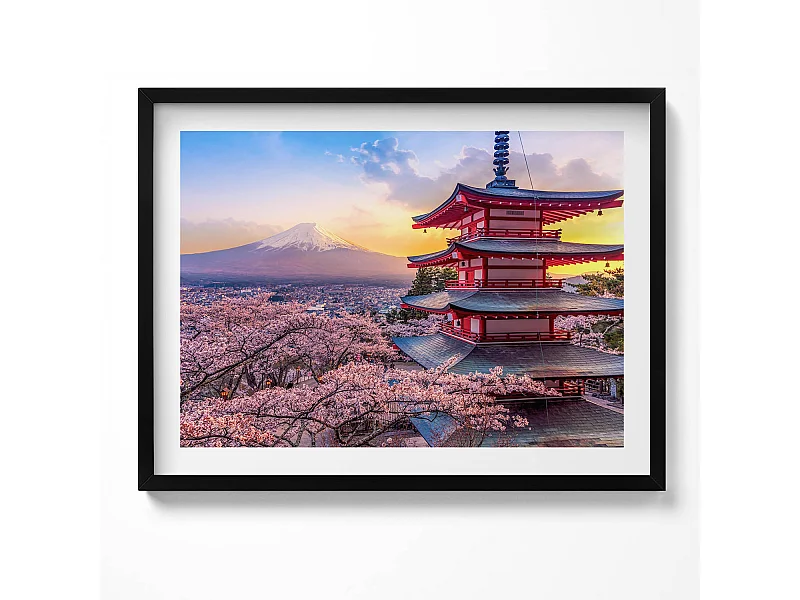 Decoratief schilderij met zwarte lijst, Japanse constructie 80 x 60 cm – Perfect voor de woon- of slaapkamer