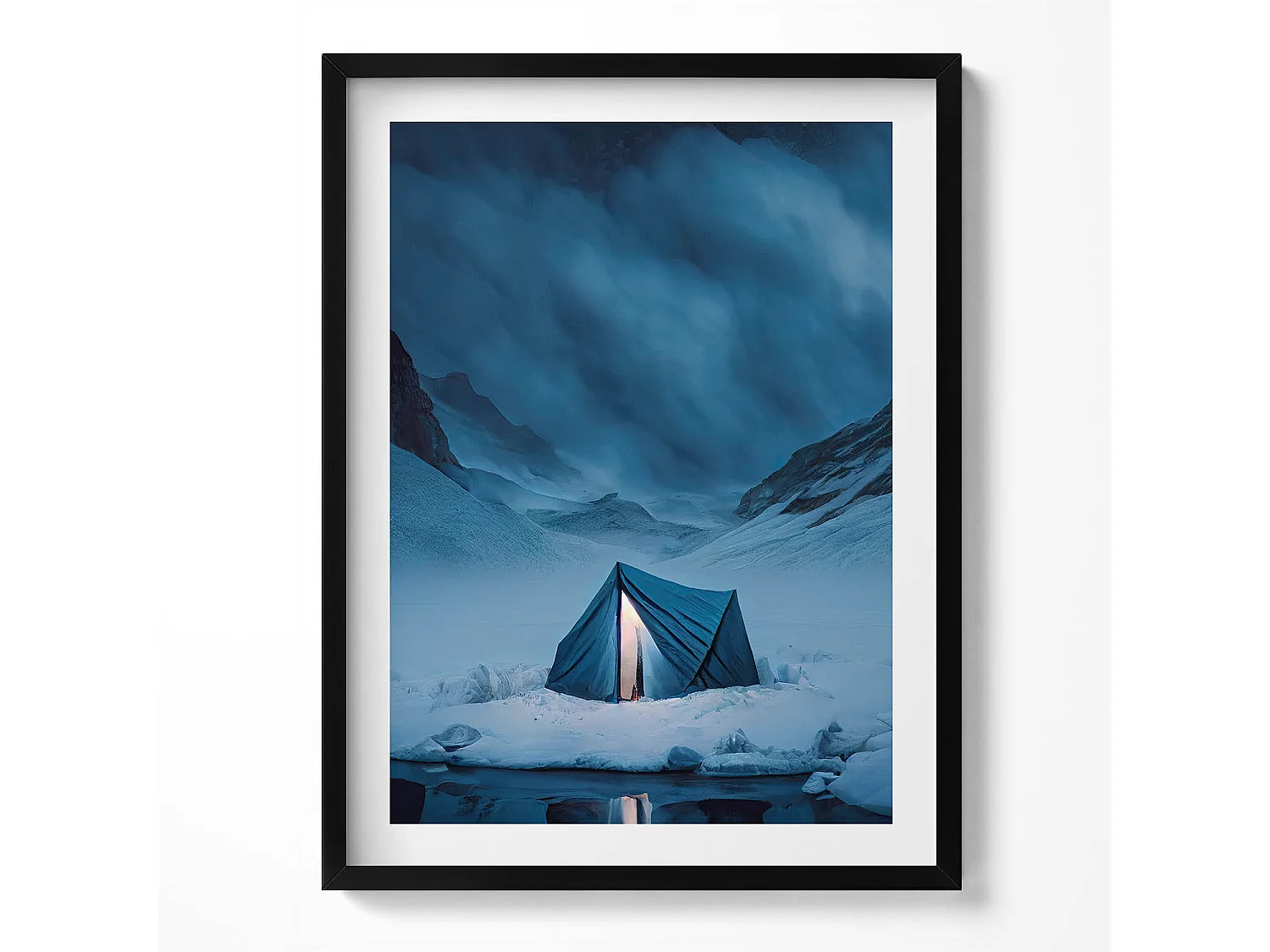 Dekoratives Gemälde mit schwarzem Rahmen, Zelt in den Bergen Islands 60 x 80 cm – Perfekt für das Wohn- oder Schlafzimmer