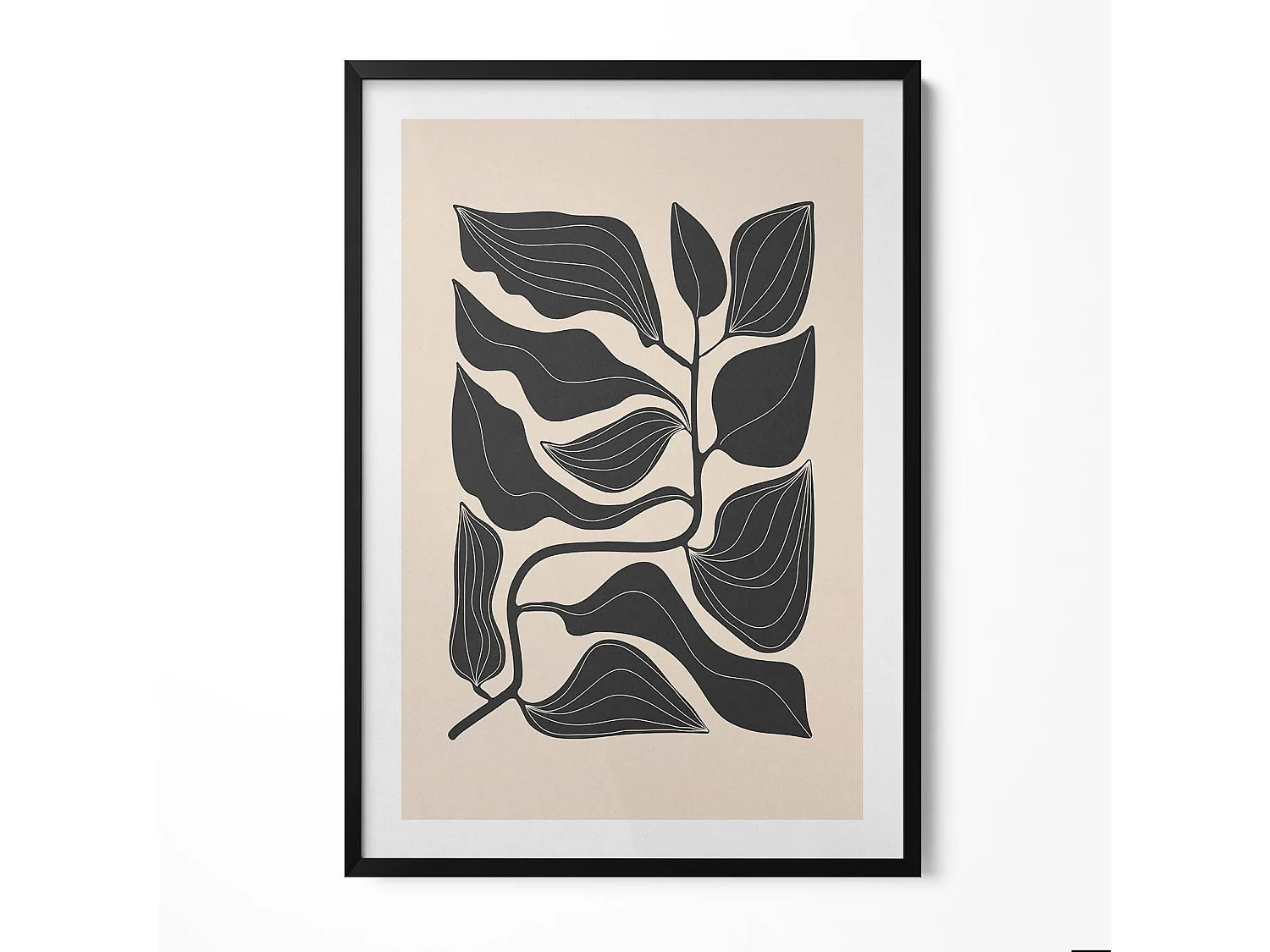 Dekoratives Gemälde mit schwarzem Rahmen, minimalistische Pflanzen 70 x 100 cm – perfekt für das Wohn- oder Schlafzimmer