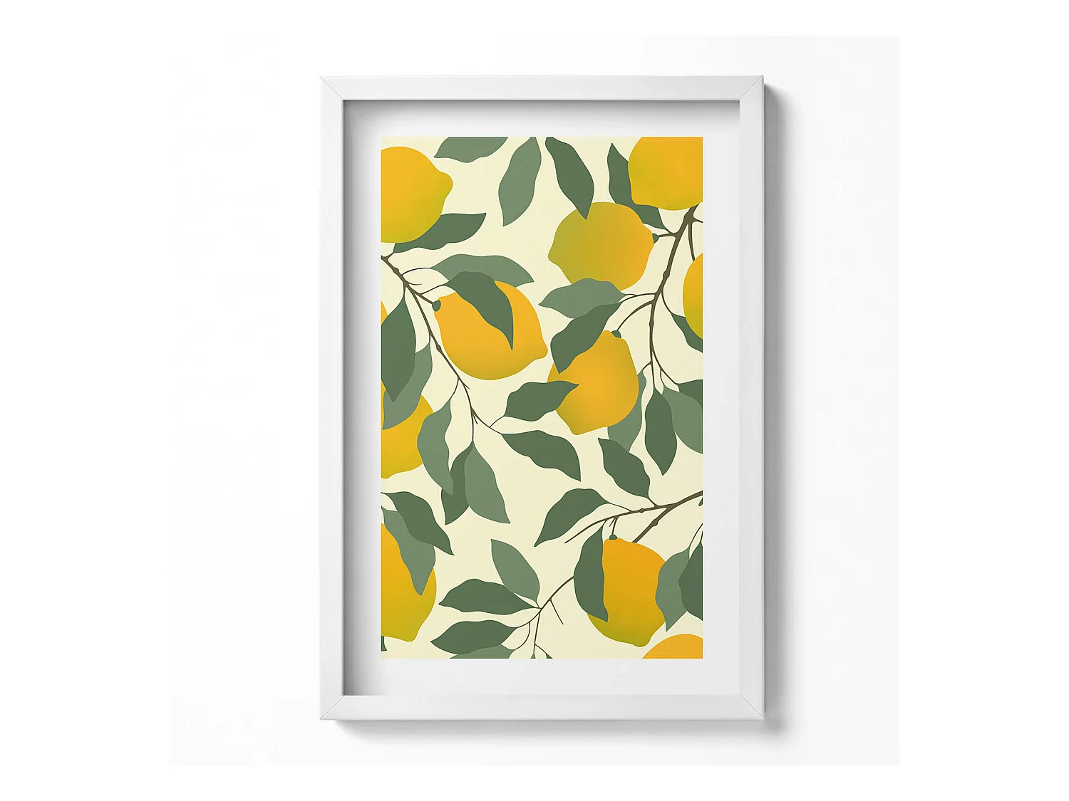Tableau décoratif avec cadre blanc, Illustration de citrons 40 x 60 cm– Parfait pour le salon ou la chambre