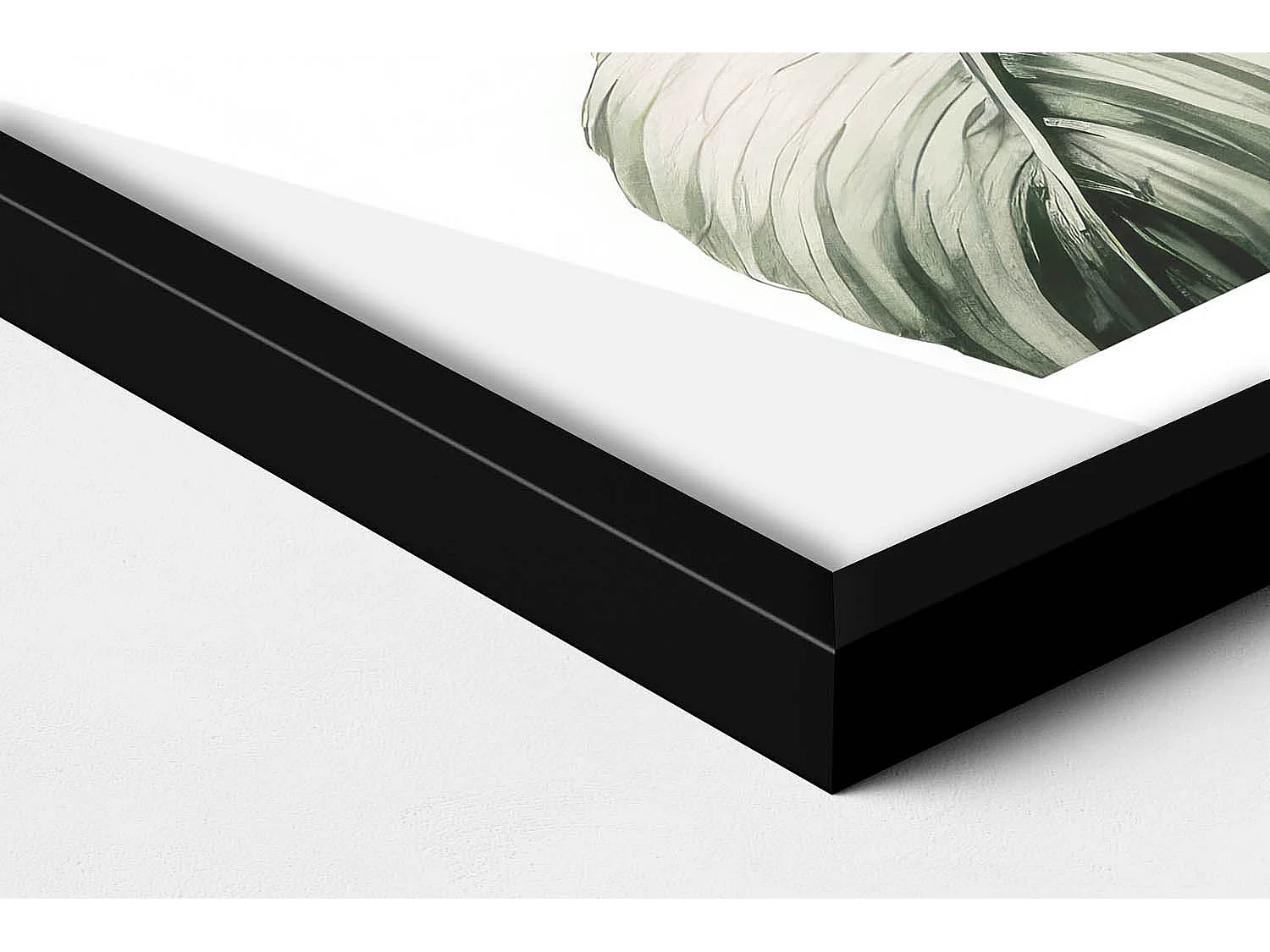 Dekoratives Gemälde mit schwarzem Rahmen, bemalte Monstera-Blätter 40 x 60 cm – perfekt für das Wohn- oder Schlafzimmer