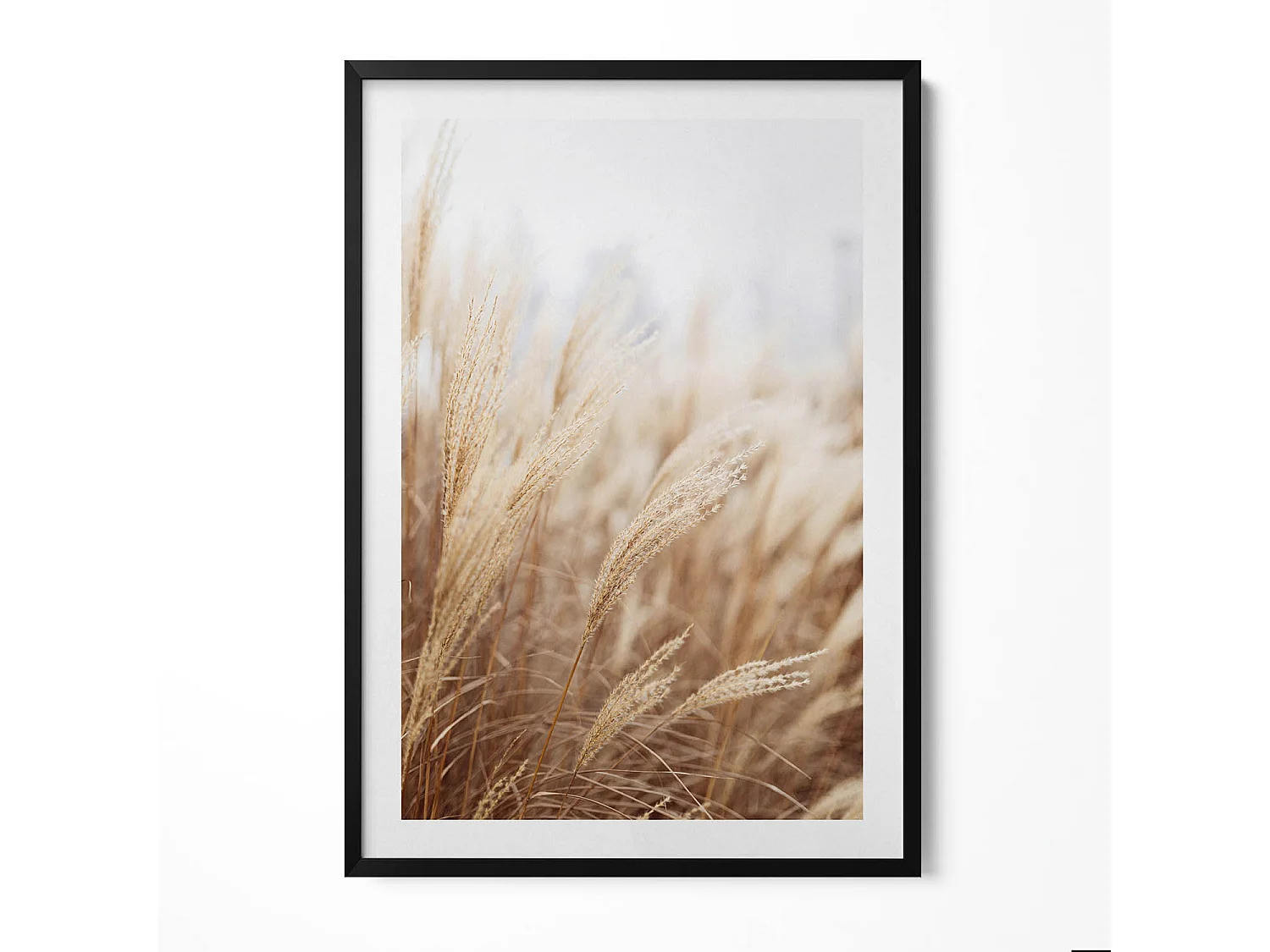 Tableau décoratif avec cadre noir, Céréales d'herbe de bohème nature 70 x 100 cm– Parfait pour le salon ou la chambre