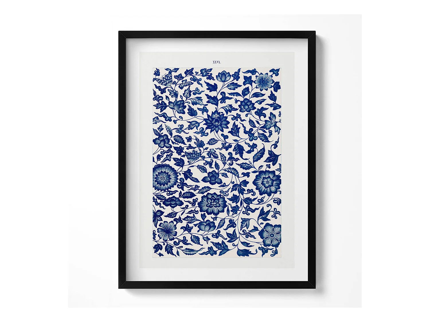 Tableau décoratif avec cadre noir, Motif floral vintage 60 x 80 cm– Parfait pour le salon ou la chambre