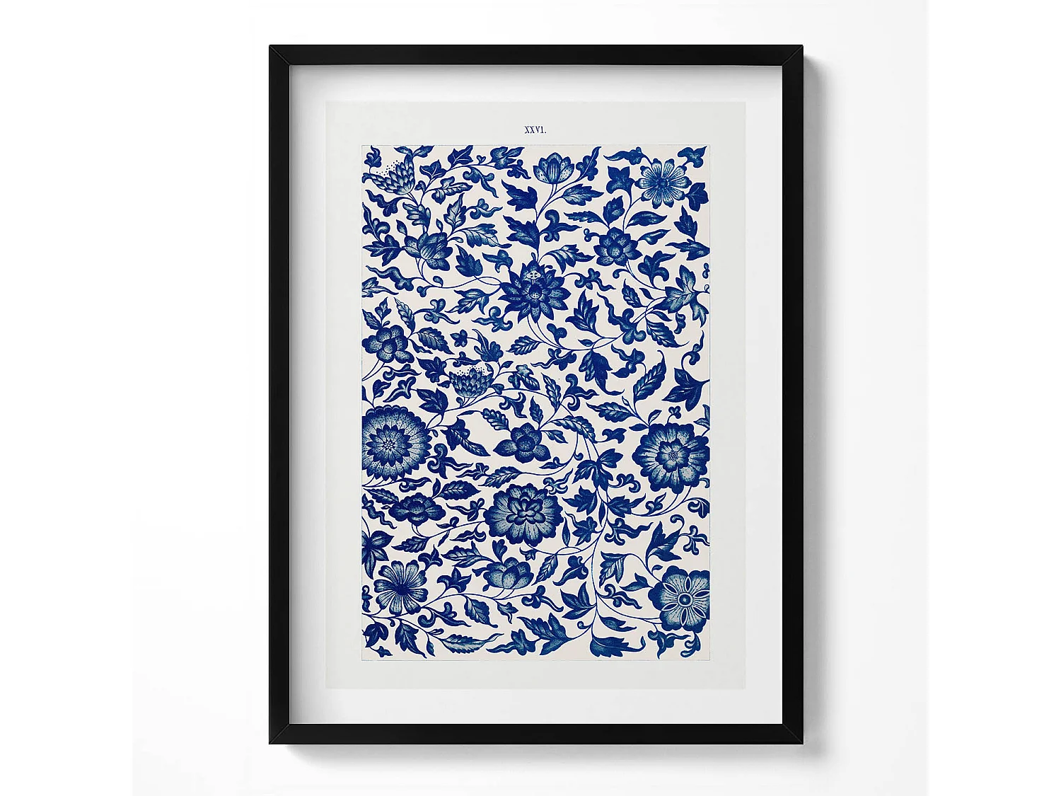 Tableau décoratif avec cadre noir, Motif floral vintage 60 x 80 cm– Parfait pour le salon ou la chambre