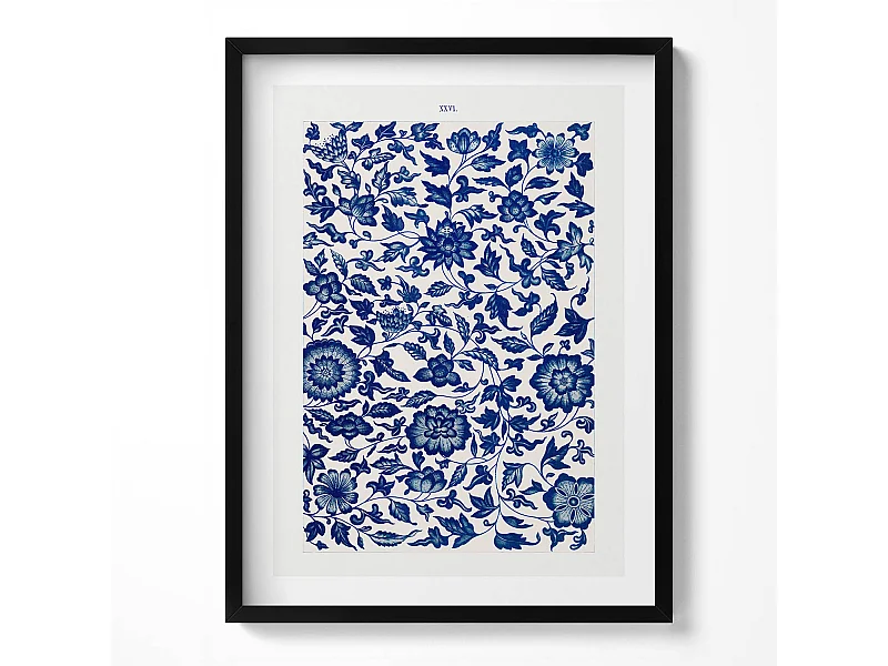 Dekoratives Gemälde mit schwarzem Rahmen, Vintage-Blumenmuster 60 x 80 cm – Perfekt für das Wohn- oder Schlafzimmer