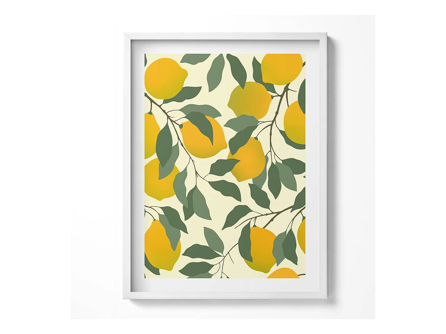 Tableau décoratif avec cadre blanc, Illustration de citrons 60 x 80 cm– Parfait pour le salon ou la chambre