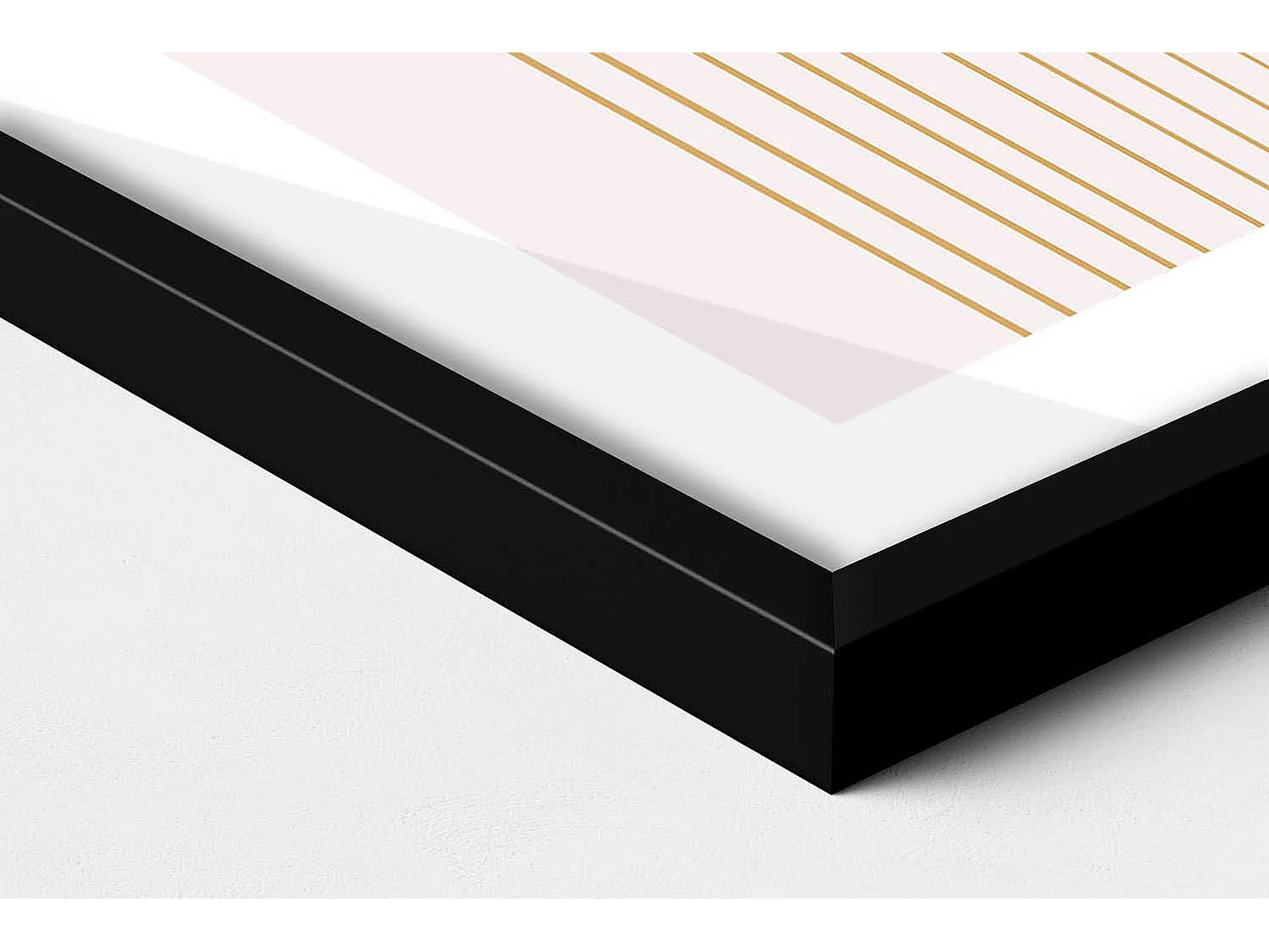 Dekoratives Gemälde mit schwarzem Rahmen, fließende goldene Formen auf beigem Hintergrund, 50 x 70 cm – perfekt für das Wohn- oder Schlafzimmer